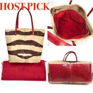 Auc VALENTINO Calf Leather and Lizard Skin Tote